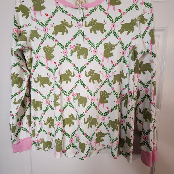 THE BEAUFORT BONNET COMPANY PAJAMA SET WOMENS SMALL PIMA PINK/GRN ELEPHANT PRINT - Picture 3 of 16